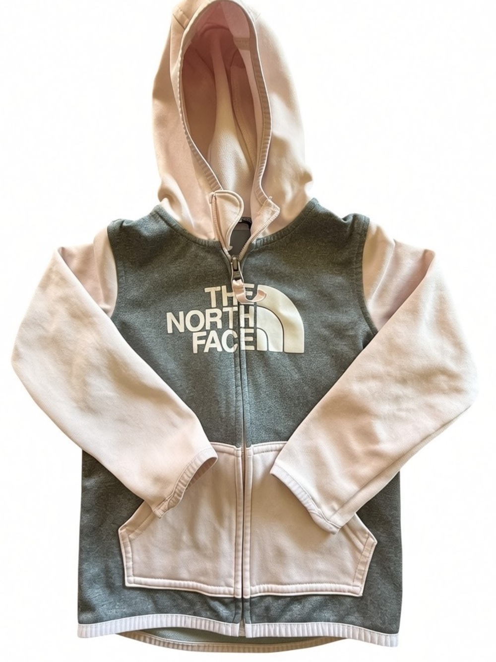 The North Face Kids Two-Tone Hooded Zip Sweatshirt — Pink & Gray